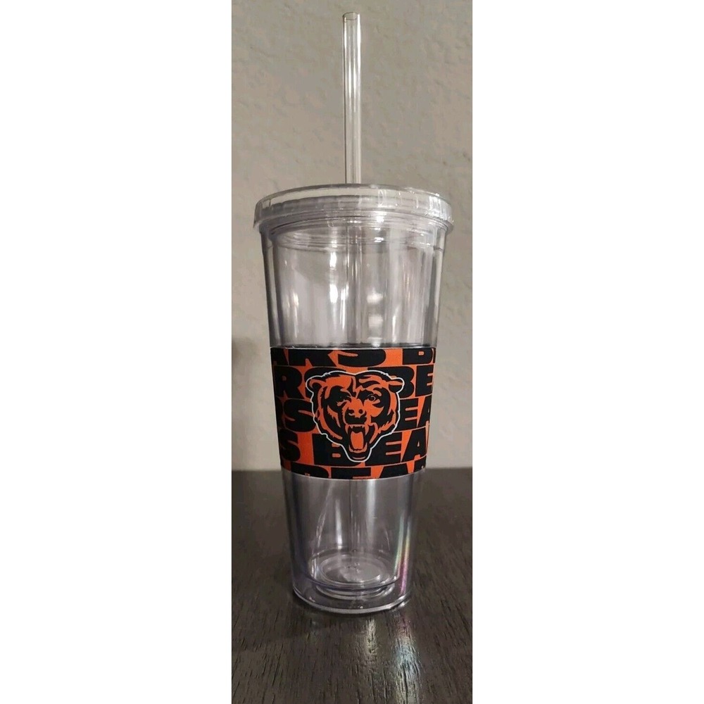 Chicago Bears 20 oz Acrylic Tumbler Cup With Lid & Straw. Logo All Around